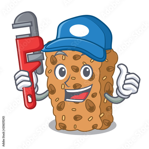 Plumber granola bar mascot cartoon
