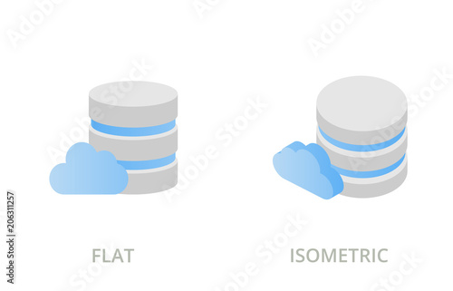 Cloud database flat and isometric vector icons