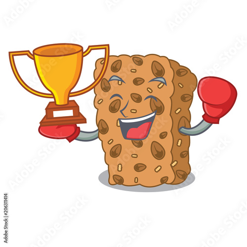 Boxing winner granola bar mascot cartoon