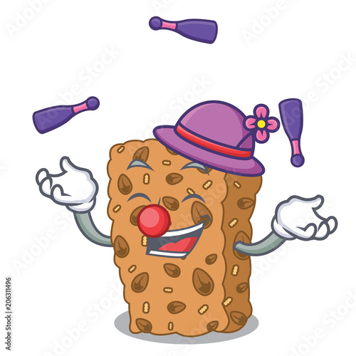 Juggling granola bar mascot cartoon