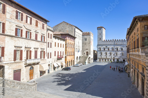 Italy,Umbria,Todi, the Del Popolo square, the Del Capitano (left), Del Popolo  and Dei Priori palaces photo
