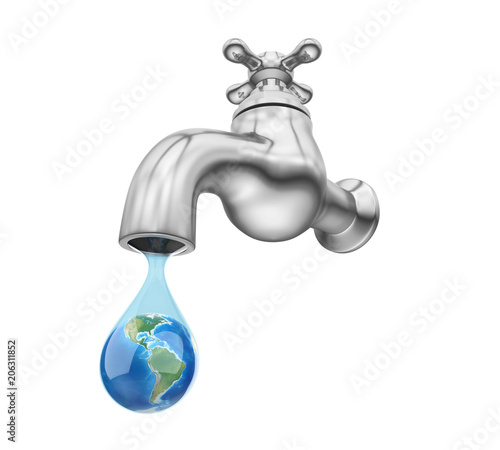 Dripping Tap with Drop and Globe Isolated