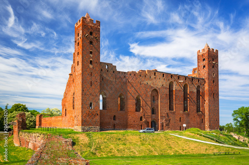 Ruins of medieval brick castle in Rydzyn Chelminski, Poland