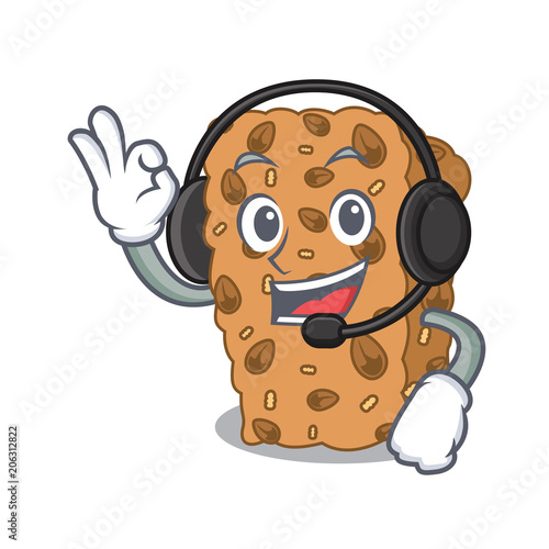With headphone granola bar mascot cartoon