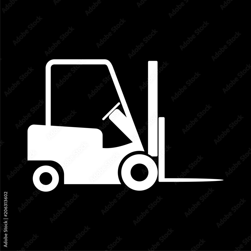 Forklift icon, Forklift truck side silhouette on dark background