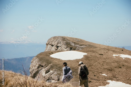 Tourists climb to the top of the Caucasus Mountains, Thach
