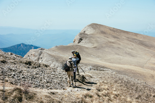 Travelers climb to the top of the Caucasian mountains  Thach