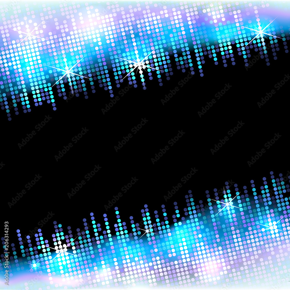 Disco party neon shine mosaic frame with empty space for text, bright vector mosaic background, well organized layers