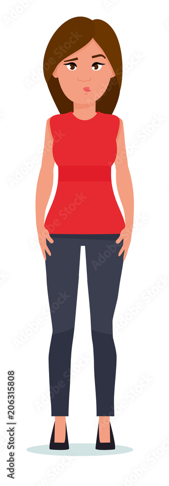 Portrait of confused young woman complaining. Vector flat cartoon design illustration isolated on white background. Portrait of confused young woman complaining. Vector flat cartoon design illustration isolated on white background.