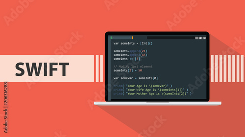 swift code programming language with script code on laptop screen photo