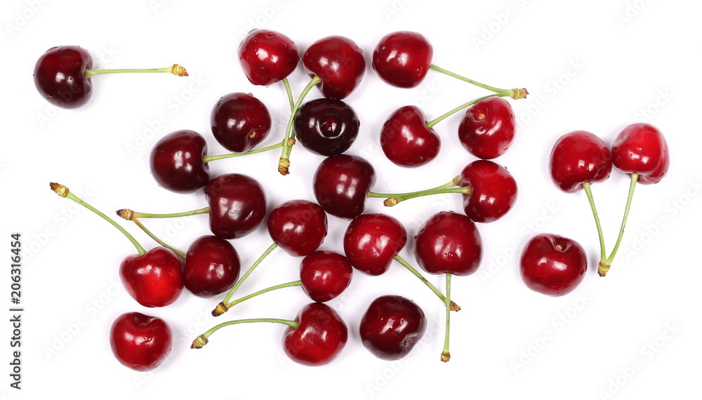 Cherries isolated on white background, top view Cherries isolated on white background, top view
