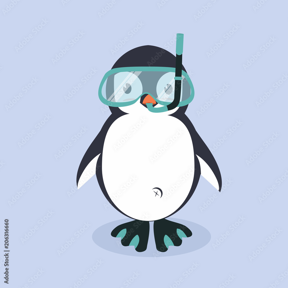 Obraz premium Cute Penguin cartoon with diving equipment
