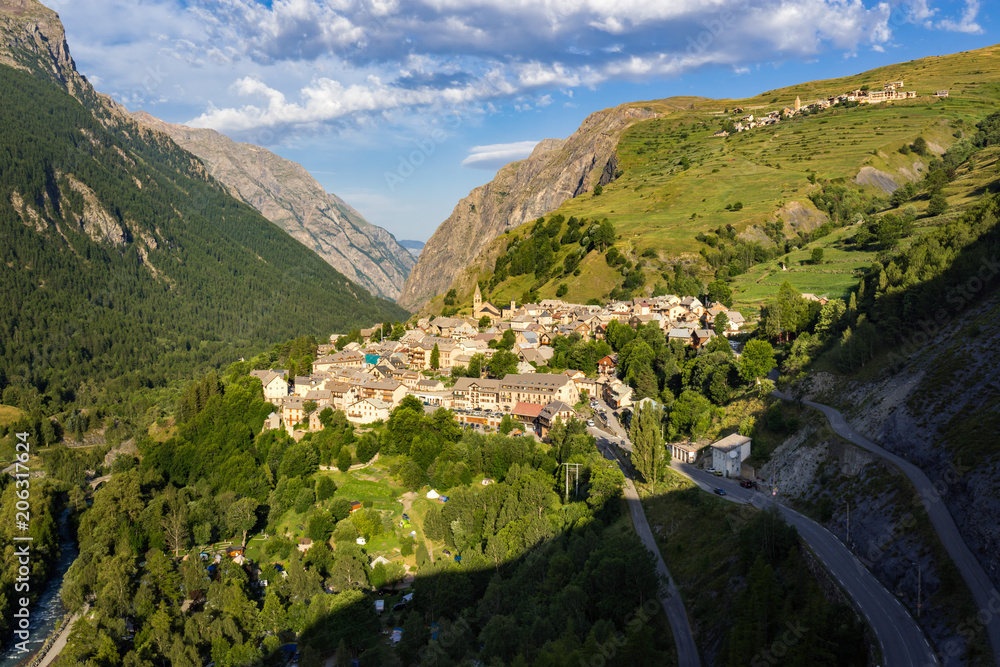 The village of La Grave in morning summer light. Romanche Valley, Ecrins National Park, Southern Alps, Hautes-Alpes, France