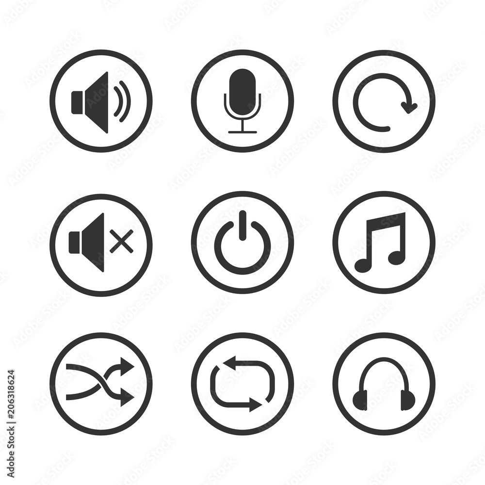 Media player icon set. Vector illustration, flat design. Media player icon set. Vector illustration, flat design.
