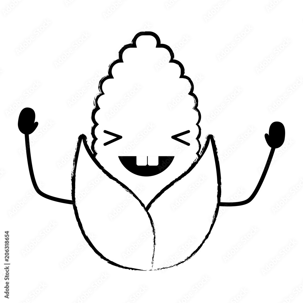 Kawaii excited corn icon over white background, vector illustration Kawaii excited corn icon over white background, vector illustration