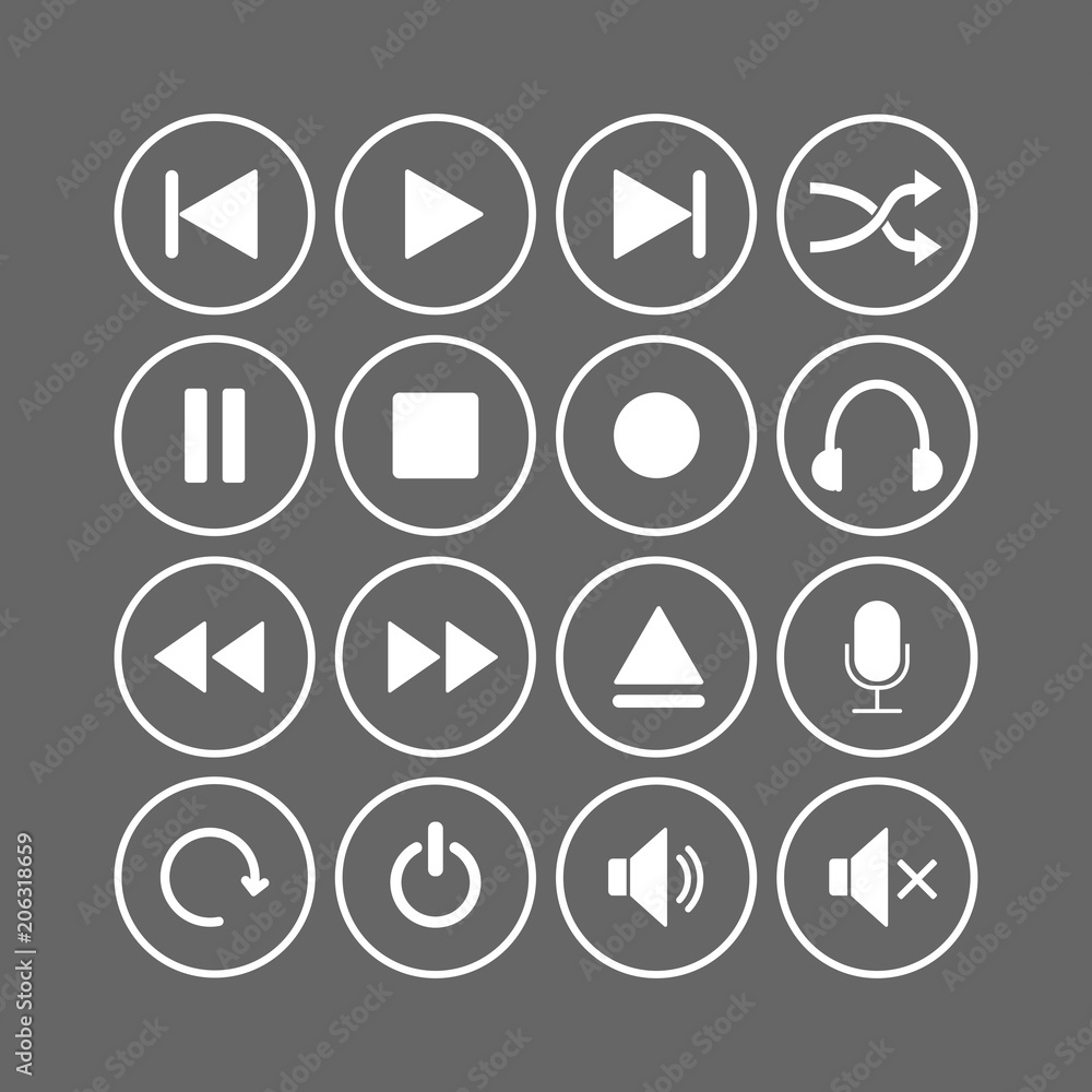 Media player icon set. Vector illustration, flat design. Media player icon set. Vector illustration, flat design.
