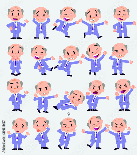 Cartoon character old businessman. Set with different postures  attitudes and poses  doing different activities in isolated vector illustrations.