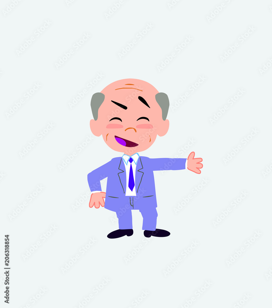 Old businessman showing something in an optimistic and positive attitude.