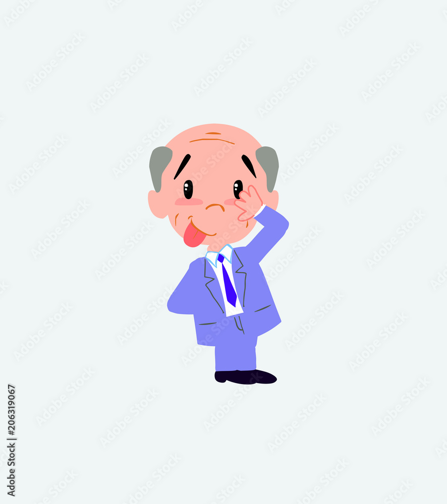 Old businessman sticks out his tongue in gesture of funny shyness. Old businessman sticks out his tongue in gesture of funny shyness.
