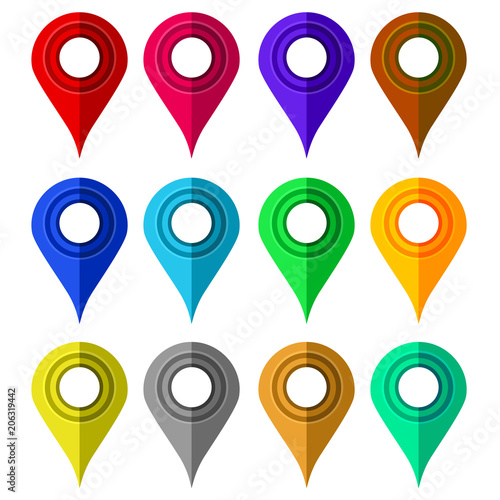 Set of Colorful Markers. Map Marker Icons. Flat Design