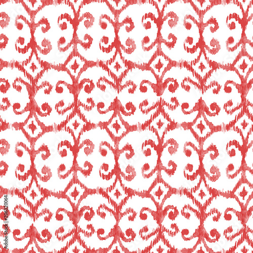 Red seamless watercolour ikat pattern for textile, wrapping, craft