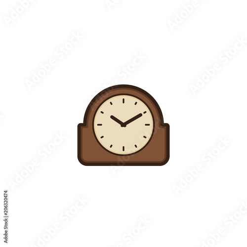 Table clock icon isolated on white background. Vector. Linear retro illustration in line art flat design. House vintage old equipment 1960s - 1970s.