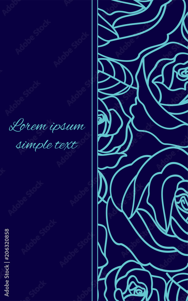 Card with pale blue outline roses on the navy blue