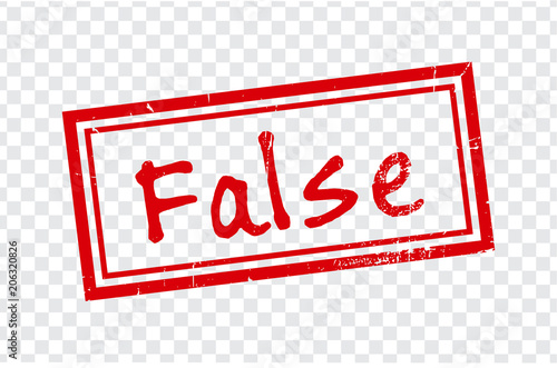 False stamp design on transparent background.  Grunge rubber stamp with word False in red. Flat design. Vector illustration EPS10. 