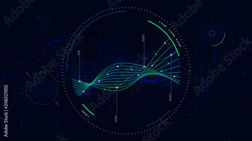 Big data network visualization, Interface screen infographic digital illustration