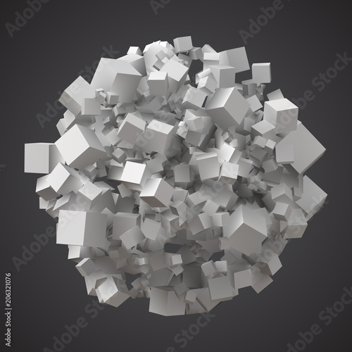 spherical pile of random cubes