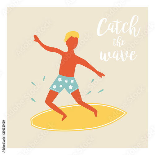 Surfer boy catching the wave vintage poster