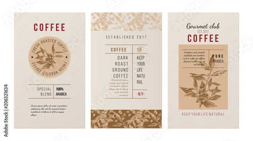 Fototapeta Trzy banery reklamujące kawę retro vintage duża