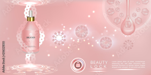 Beauty product, pink cosmetic container with advertising background ready to use, technology concept skin care ad, illustration vector.