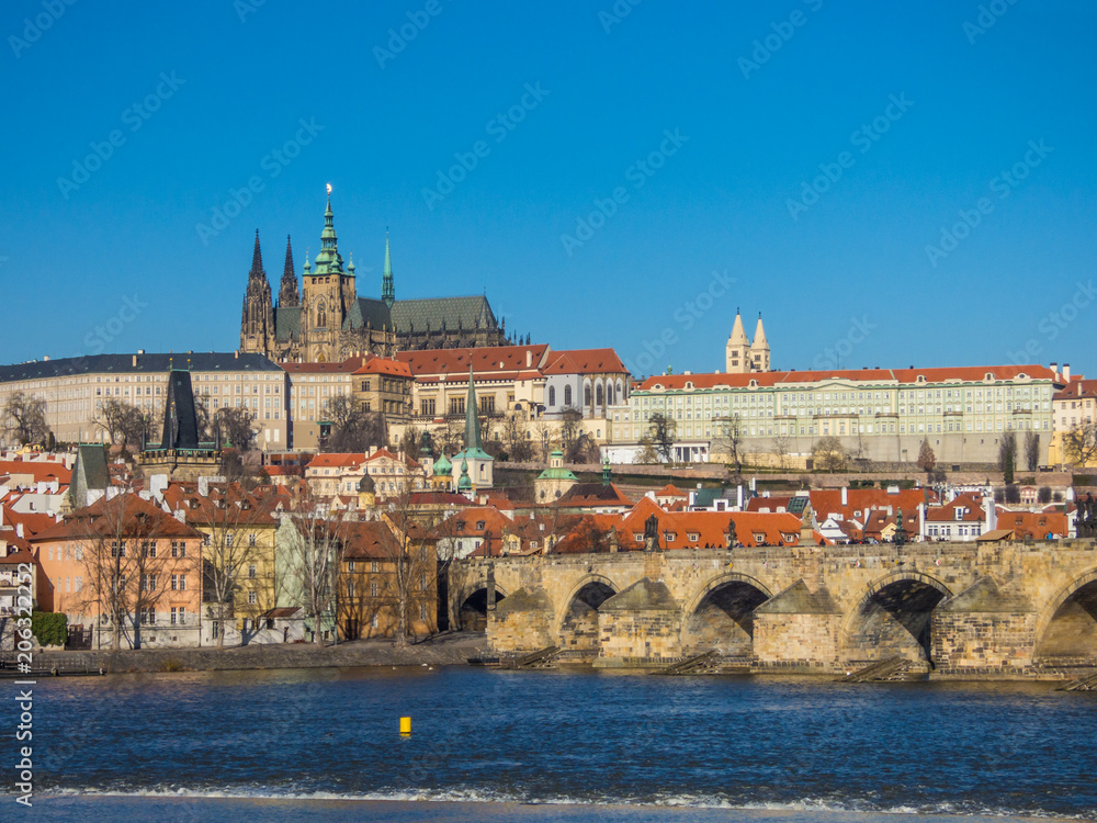 Prague panorama with Vltava river, Czech Republic