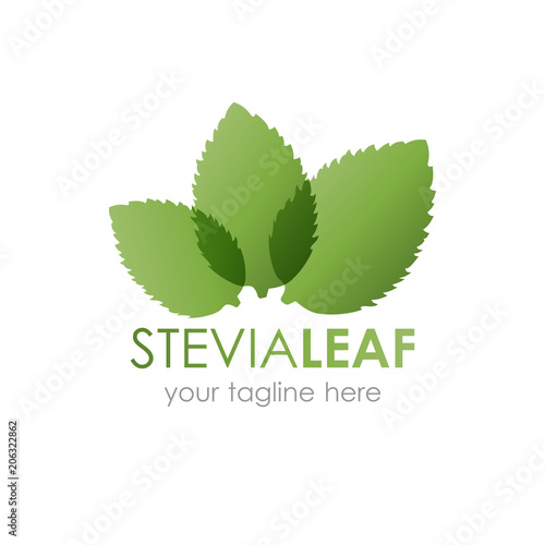 Stevia leaf logo vector illustration. Logotype with three green  leaves.