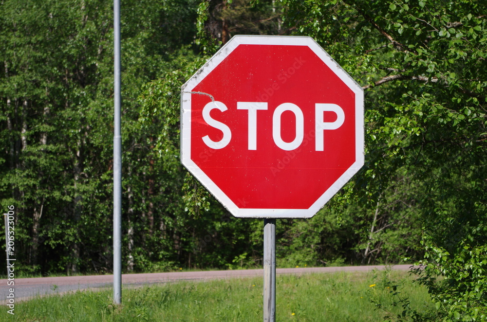 Stop sign in Dalarna in Sweden
