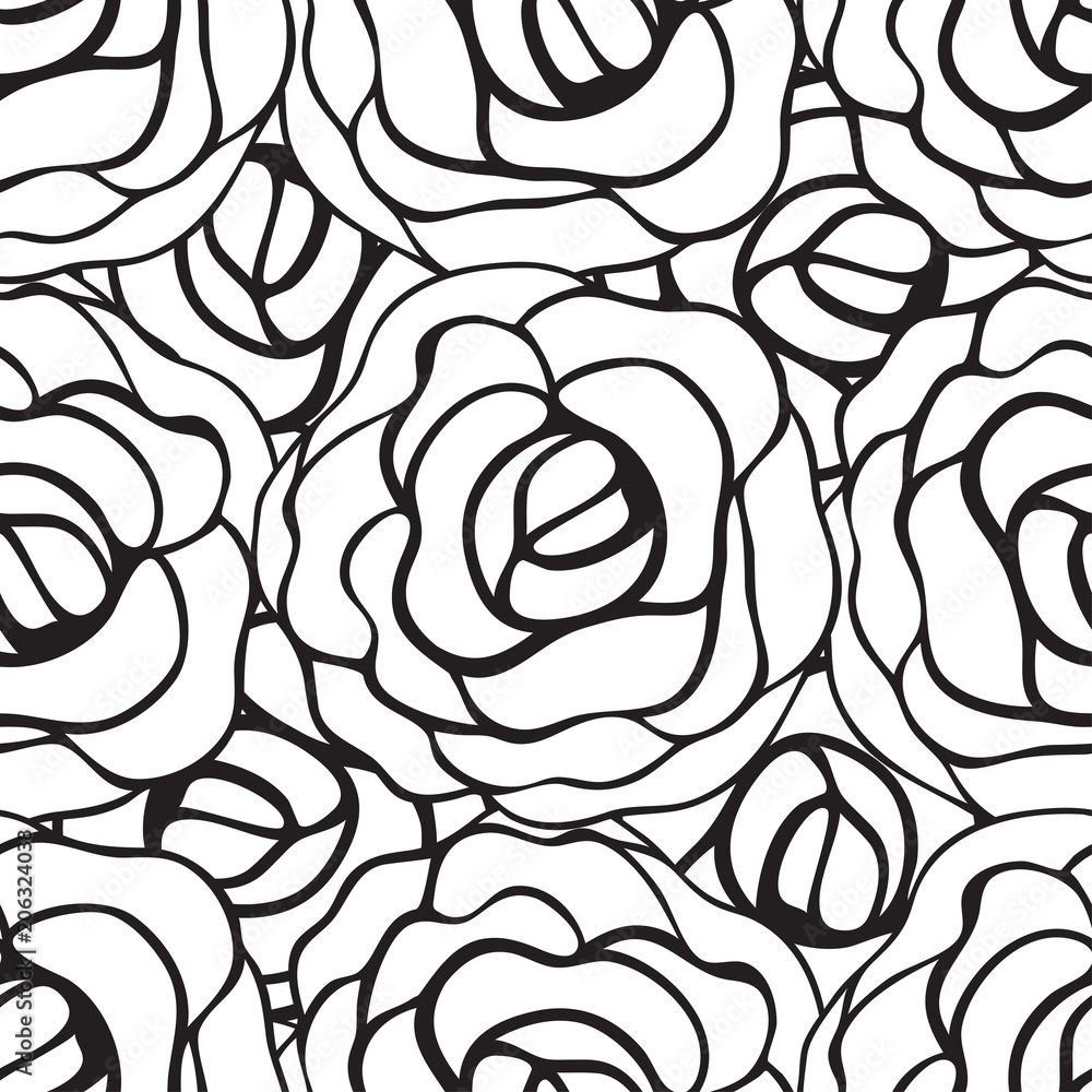 Seamless pattern with roses contours. Vector illustration. Seamless pattern with roses contours. Vector illustration.