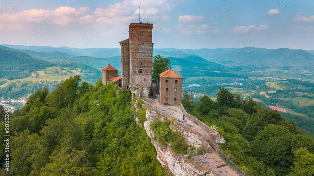 Castle Trifels aerial view and countryside Annweiler landscape Germany Travel Destinations Castle Trifels aerial view and countryside Annweiler landscape Germany Travel Destinations