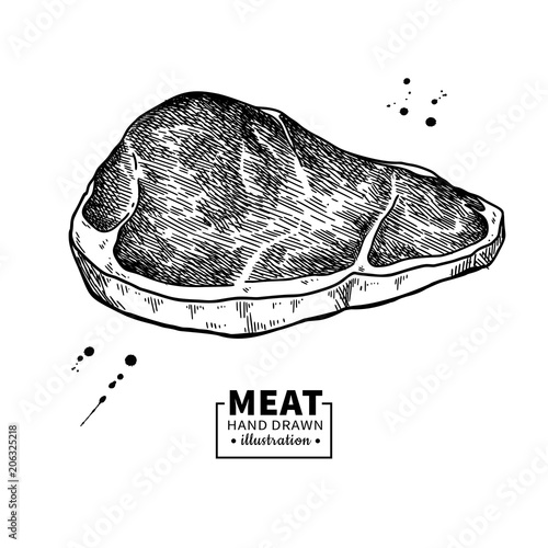 Sirloin steak vector drawing. Red meat hand drawn sketch. Engraved food illustration.
