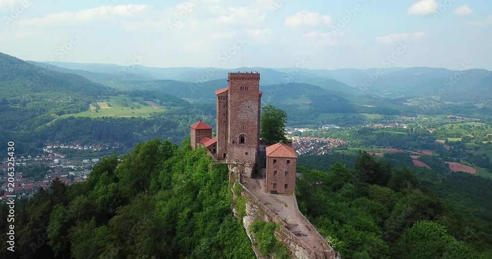 Aerial video of the Castle Trifels aerial view and countryside Annweiler landscape Germany Travel Destinations Aerial video of the Castle Trifels aerial view and countryside Annweiler landscape Germany Travel Destinations