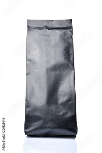 Mock-up of blank black foil coffee or tea bag