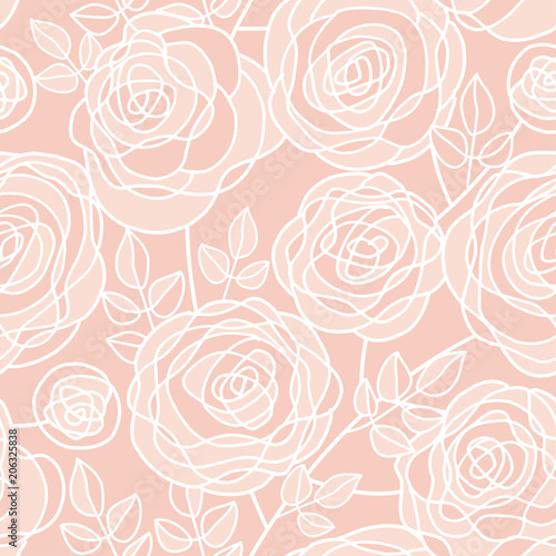 Simple pale color rose flowers seamless pattern.