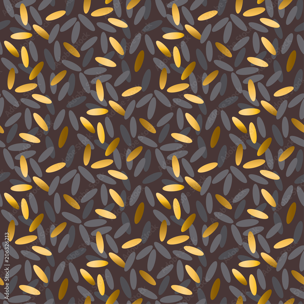 Gold and black rice grain seamless pattern. Gold and black rice grain seamless pattern.