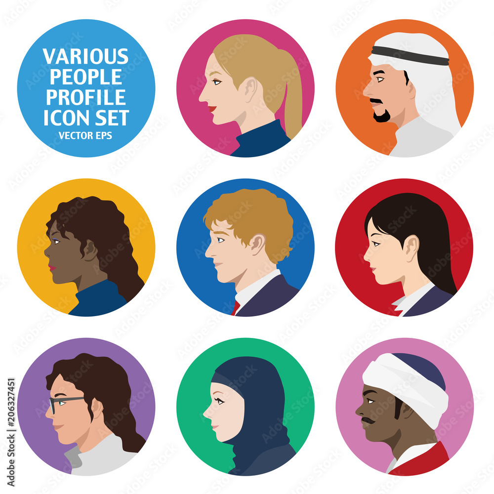 様々な国や人種の男性と女性 横顔アイコンセット Stock Vector Adobe Stock