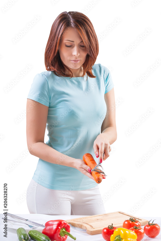 beautiful female wearing sports clothes with carrot and other fr beautiful female wearing sports clothes with carrot and other fr