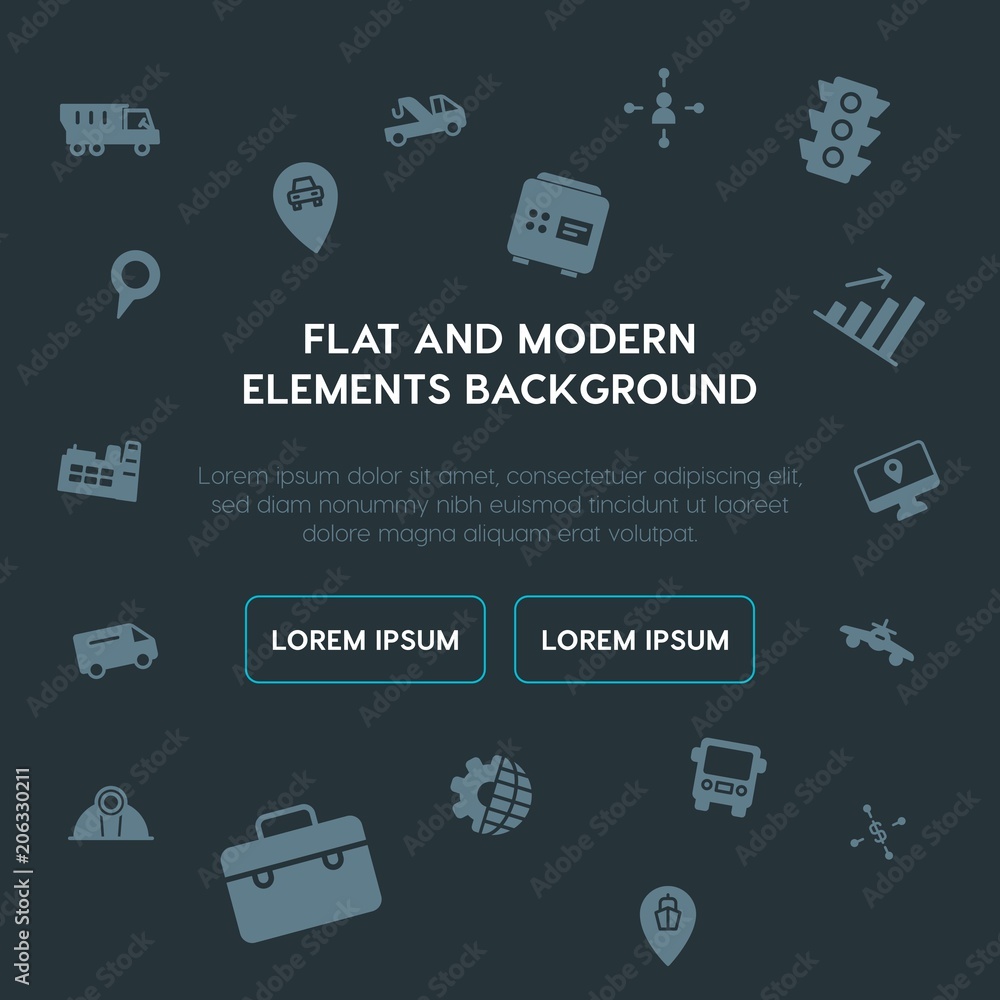 Φωτογραφία business, transports, industry, location fill vector icons and elements background concept on dark background