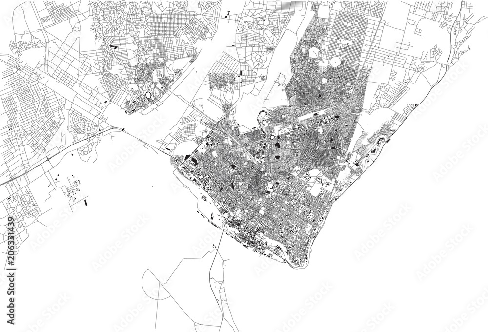 Strade e case di Maputo, cartina della città, capitale, Mozambico. Stradario. Africa. Area urbana Strade e case di Maputo, cartina della città, capitale, Mozambico. Stradario. Africa. Area urbana