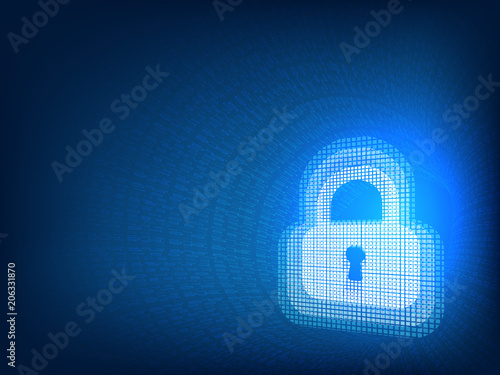 Lock icon on digital background.  Cyber security concept