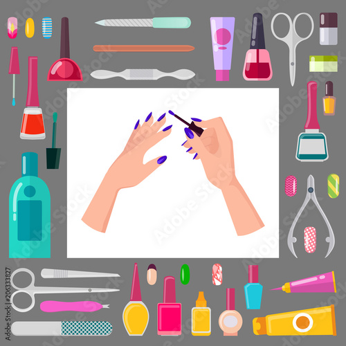 Female Hands with Manicure and Sharp Tools Set