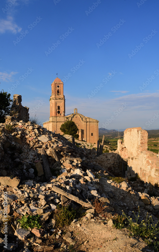 Sant Pere Church in Poble Vell de Corbera de Ebro, Tarragona province, Catalonia, Spain (damaged in the Spanish Civil War1936-1939)